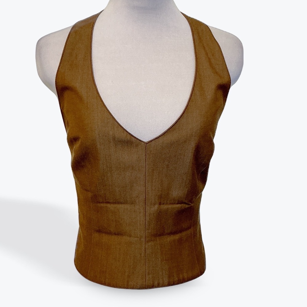 Ron Leal Womens Size 6 Brown Wool Blend Halter Vest Corset Button Back Y2K
